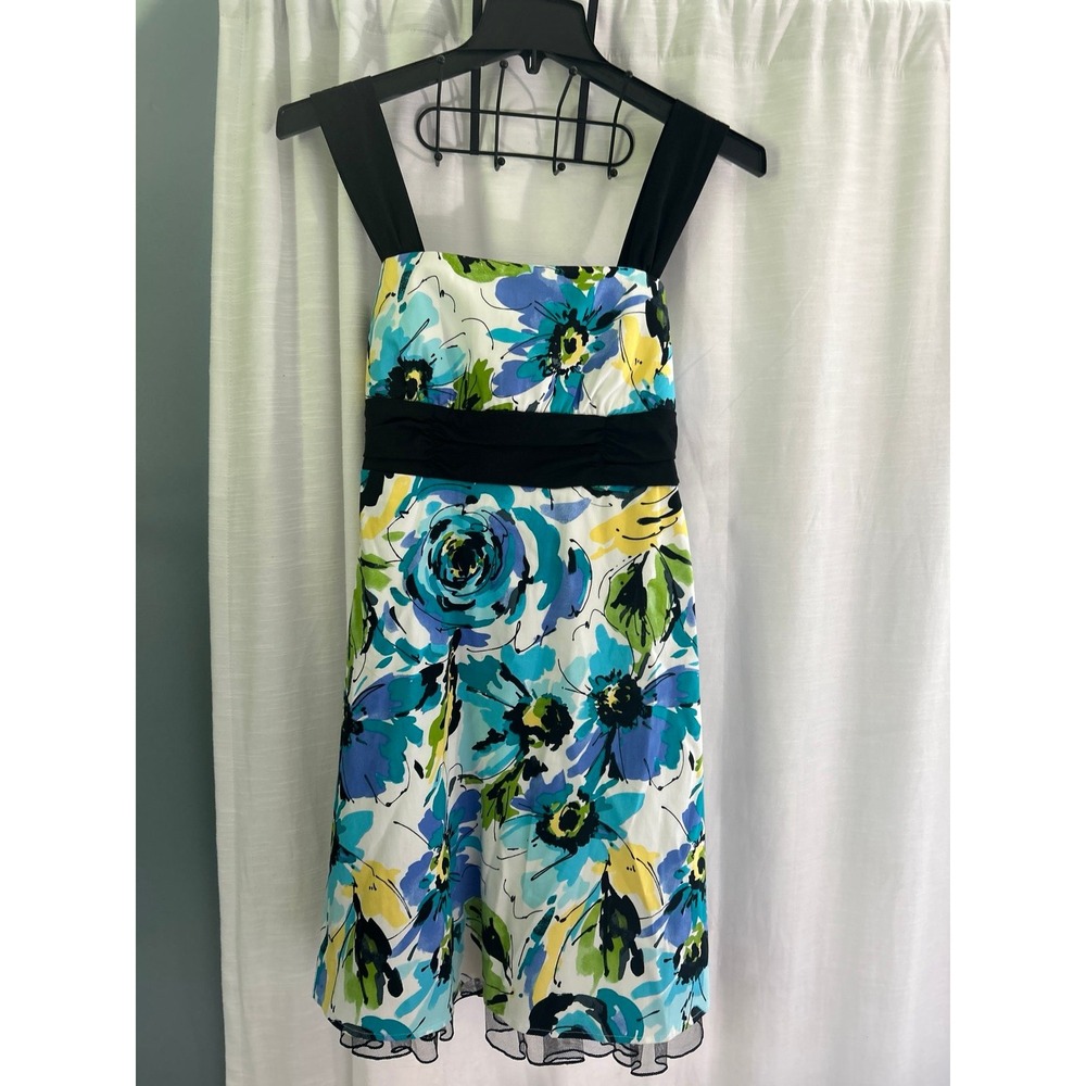 Girls, black and flowery dress